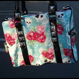 Betsey Johnson Cross body Satchel Skull and Roses Purse with studs 2011